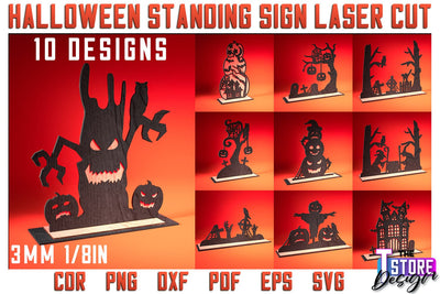 Halloween Standing Signs Bundle | Halloween Design | Home Décor | Decorative Standing Signs | CNC Files SVG The T Store Design 
