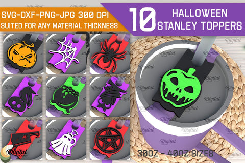 Halloween Stanley Toppers LaserCut Bundle. Party Decorations SVG Evgenyia Guschina 