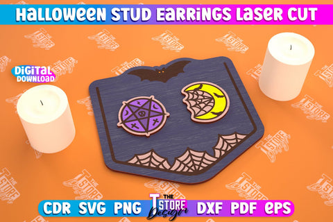 Halloween Stud Earrings Bundle | Jewelry Design | Bijoux Design | CNC Files SVG The T Store Design 