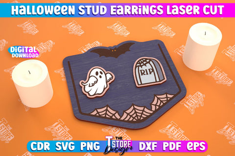 Halloween Stud Earrings Bundle | Jewelry Design | Bijoux Design | CNC Files SVG The T Store Design 