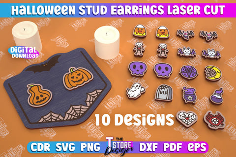 Halloween Stud Earrings Bundle | Jewelry Design | Bijoux Design | CNC Files SVG The T Store Design 