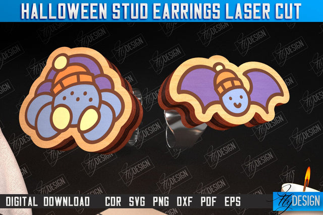 Halloween Stud Earrings | Jewelry Design | Bijoux Design | CNC File SVG Fly Design 