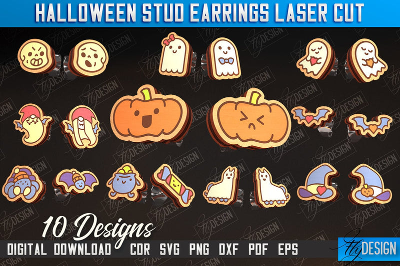 Halloween Stud Earrings Laser Cut Bundle | Jewelry Design | Bijoux Design | CNC Files SVG Fly Design 