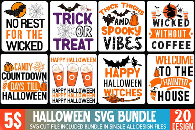Halloween Sublimation Bundle,Halloween SVG Bundle Quotes,20 Halloween SVG Cut File, Halloween SVG Cut File, Halloween Clipart, Trick or Treat SVG Bundle, Halloween PNG Bundle SVG BlackCatsMedia 