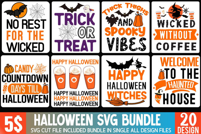 Halloween Sublimation Bundle,Halloween SVG Bundle Quotes,20 Halloween SVG Cut File, Halloween SVG Cut File, Halloween Clipart, Trick or Treat SVG Bundle, Halloween PNG Bundle SVG BlackCatsMedia 