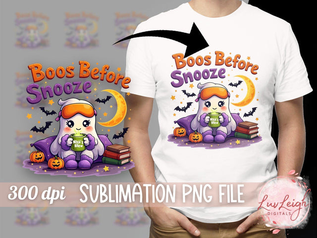 Halloween Sublimation PNG, Cute Boos Before Snooze Design PNG Sublimation Luvleigh Digitals 