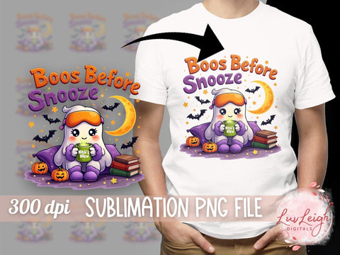 Halloween Sublimation PNG, Cute Boos Before Snooze Design PNG Sublimation Luvleigh Digitals 