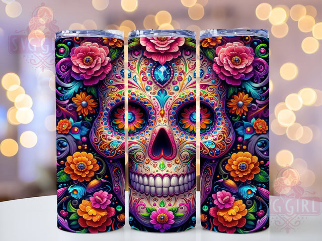 Halloween Sugar Skull 20oz Tumbler Wrap Sublimation Design, Straight Tapered Tumbler Wrap, Day of Dead Tumbler Png, Instant Digital Download Sublimation SvggirlplusArt 
