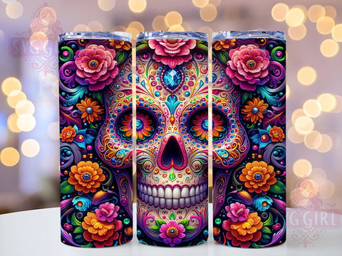 Halloween Sugar Skull 20oz Tumbler Wrap Sublimation Design, Straight Tapered Tumbler Wrap, Day of Dead Tumbler Png, Instant Digital Download Sublimation SvggirlplusArt 