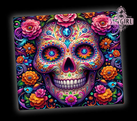 Halloween Sugar Skull 20oz Tumbler Wrap Sublimation Design, Straight Tapered Tumbler Wrap, Day of Dead Tumbler Png, Instant Digital Download Sublimation SvggirlplusArt 