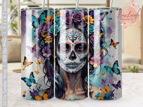 Halloween Sugar Skull Tumbler wrap Sublimation Luvleigh Digitals 