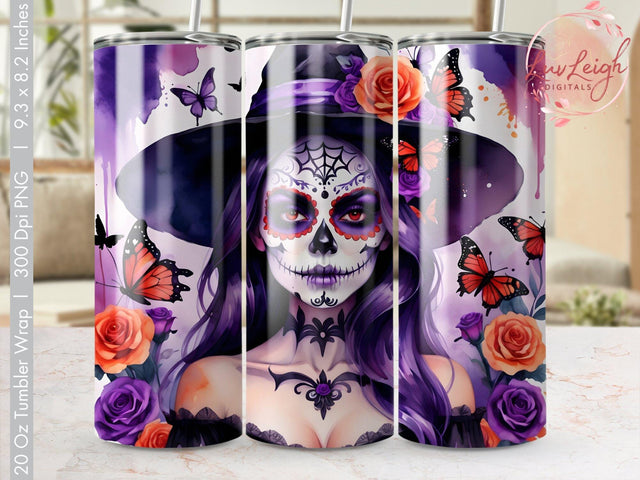Halloween Sugar Skull Witch Tumbler sublimation wrap Sublimation Luvleigh Digitals 