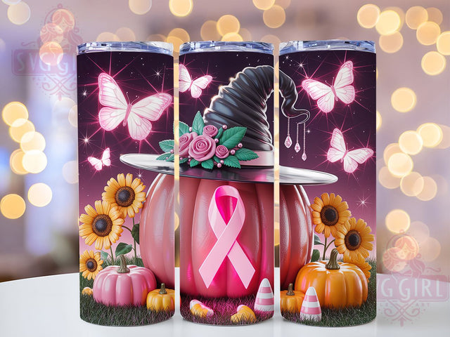 Halloween Sunflower Pink Ribbon 20oz Tumbler, Pink Ribbon, Halloween Tumbler, Sunflower Design, Autumn Support, Sublimation Wrap, 20Oz Tumbler Sublimation SvggirlplusArt 