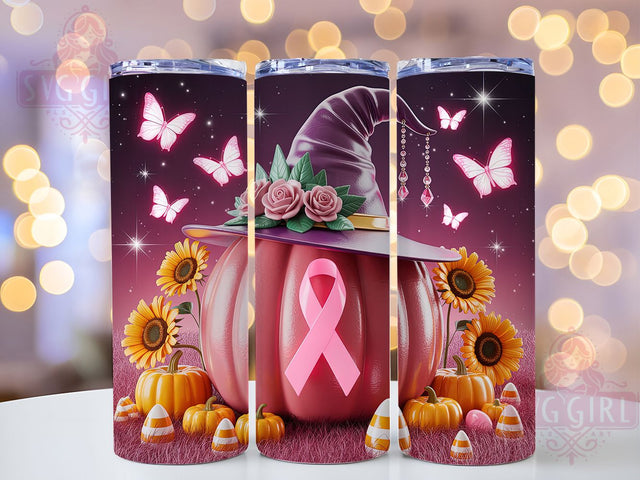 Halloween Sunflower Pink Ribbon 20oz Tumbler, Pink Ribbon, Halloween Tumbler, Sunflower Design, Autumn Support, Sublimation Wrap, 20Oz Tumbler Sublimation SvggirlplusArt 