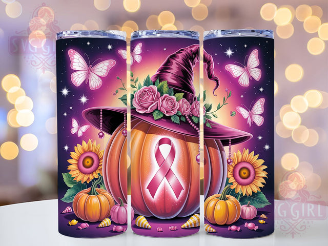 Halloween Sunflower Pink Ribbon 20oz Tumbler, Pink Ribbon, Halloween Tumbler, Sunflower Design, Autumn Support, Sublimation Wrap, 20Oz Tumbler Sublimation SvggirlplusArt 