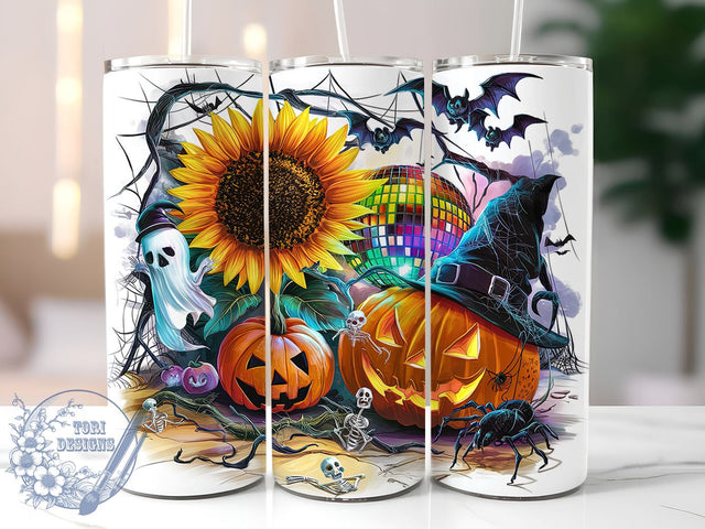 Halloween Sunflower Spooky Witchy Ghost 20oz Skinny Tumbler Wrap Sublimation Design, Straight & Tapered Wrap, PNG Instant Digital Download Sublimation ToriDesigns 