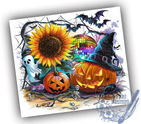 Halloween Sunflower Spooky Witchy Ghost 20oz Skinny Tumbler Wrap Sublimation Design, Straight & Tapered Wrap, PNG Instant Digital Download Sublimation ToriDesigns 