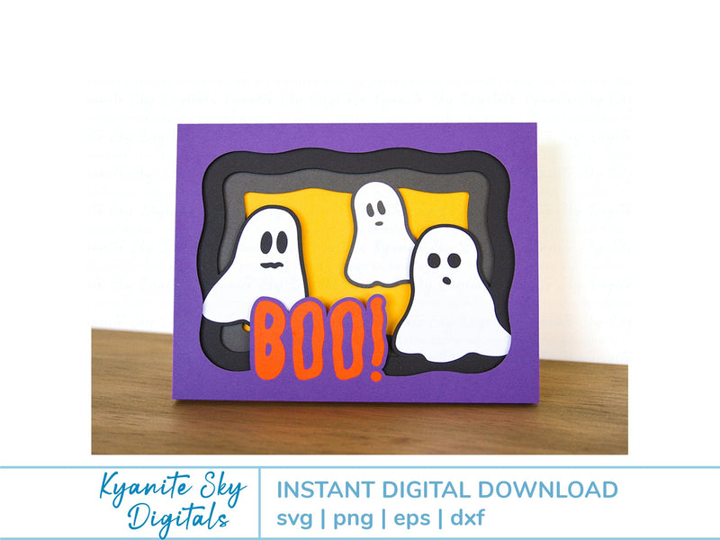 Halloween SVG 3-D ghost shadowbox tunnel card spooky cute ghosts boo! SVG Kyanite Sky Digitals 