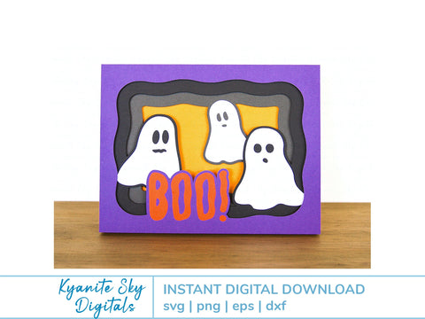 Halloween SVG 3-D ghost shadowbox tunnel card spooky cute ghosts boo! SVG Kyanite Sky Digitals 