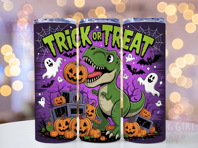 Halloween T-Rex Dinosaur Tumbler Wrap, Trick or Treat, T-Rex Ghost, 20Oz Tumbler, Sublimation Design, Spooky Wrap, Jurassic Theme Sublimation SvggirlplusArt 