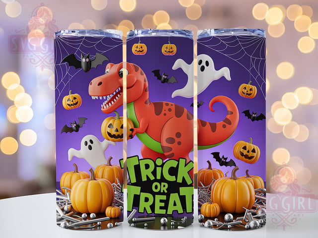 Halloween T-Rex Dinosaur Tumbler Wrap, Trick or Treat, T-Rex Ghost, 20Oz Tumbler, Sublimation Design, Spooky Wrap, Jurassic Theme Sublimation SvggirlplusArt 