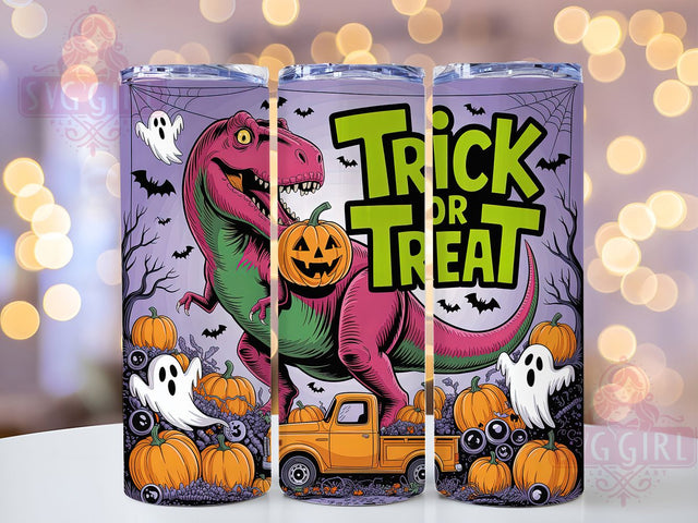 Halloween T-Rex Dinosaur Tumbler Wrap, Trick or Treat, T-Rex Ghost, 20Oz Tumbler, Sublimation Design, Spooky Wrap, Jurassic Theme Sublimation SvggirlplusArt 