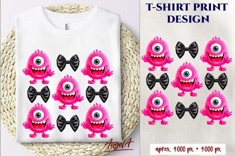halloween T-shirt print design Coquette Bows, cute monsters Sublimation Angelina Semenova 