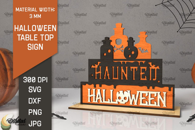 Halloween Table Top Sign Laser Cut. Haunted Halloween SVG SVG Evgenyia Guschina 