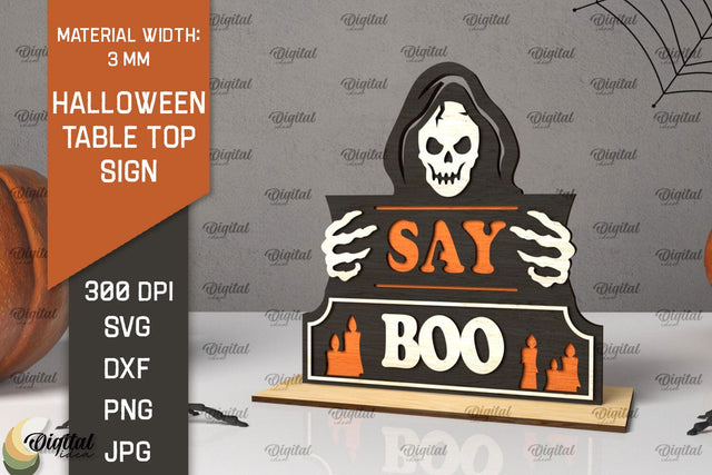 Halloween Table Top Sign Laser Cut. Say Boo SVG SVG Evgenyia Guschina 
