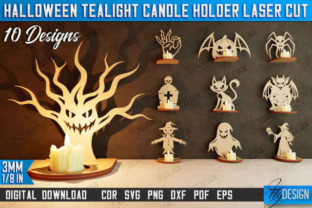 Halloween Tealight Candle Holder Bundle | Shadow Vintage Candle | Halloween Decorations | CNC Files SVG Fly Design 