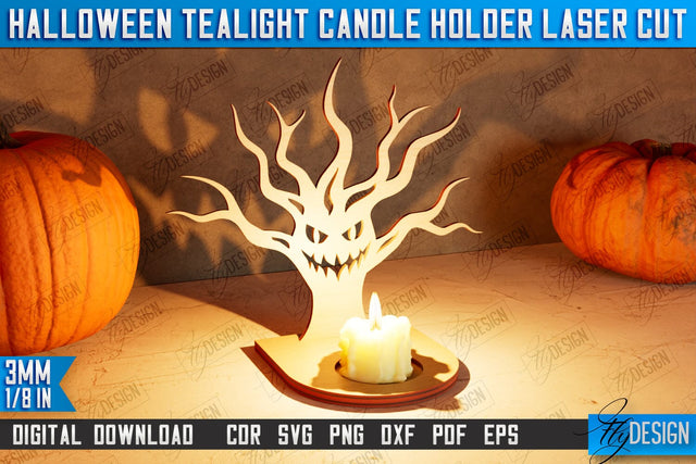 Halloween Tealight Candle Holder | Shadow Vintage Candle | Halloween Decorations | CNC File SVG Fly Design 