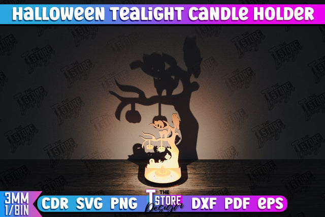 Halloween Tealight Candle Holder | Shadow Vintage Candle | Halloween Decorations | CNC File SVG The T Store Design 