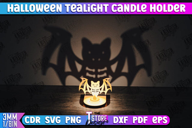 Halloween Tealight Candle Holder | Shadow Vintage Candle | Halloween Decorations | CNC File SVG The T Store Design 
