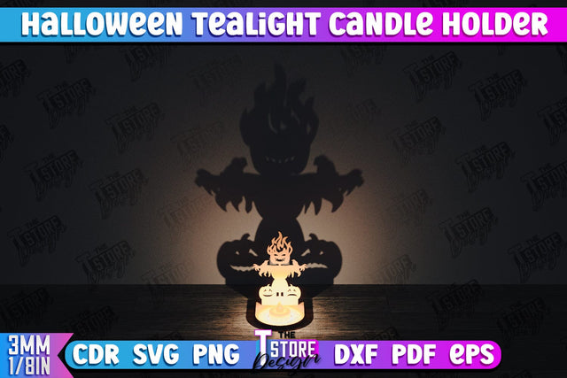 Halloween Tealight Candle Holder | Shadow Vintage Candle | Halloween Decorations | CNC File SVG The T Store Design 