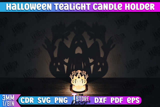 Halloween Tealight Candle Holder | Shadow Vintage Candle | Halloween Decorations | CNC File SVG The T Store Design 