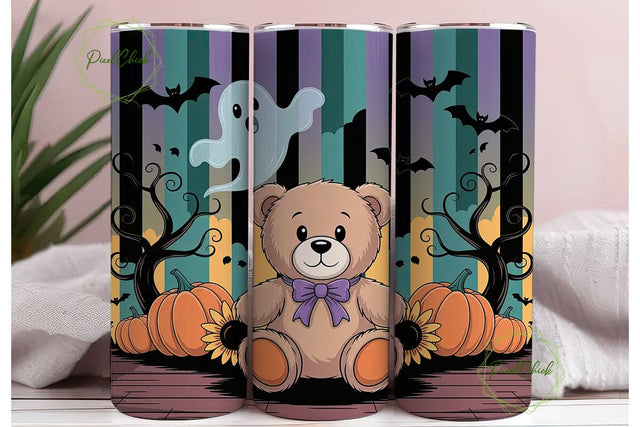 Halloween Teddy Bear 20oz Tumbler Wrap Sublimation PixelChick 