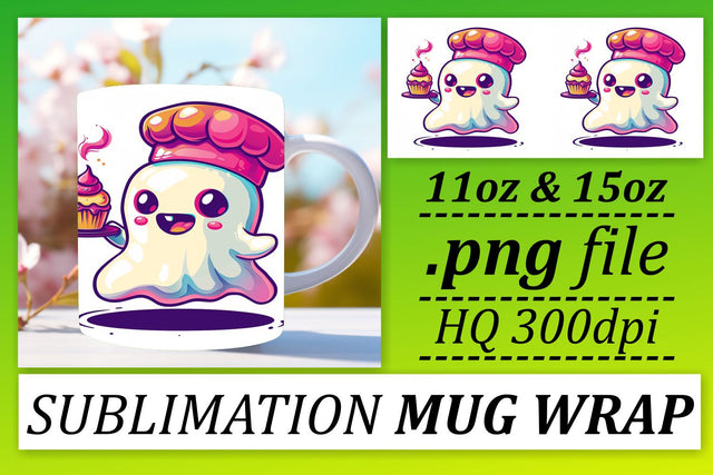 Halloween-Themed Pink Ghost Mug Wrap Sublimation 11oz 15oz Sublimation afrosvg 