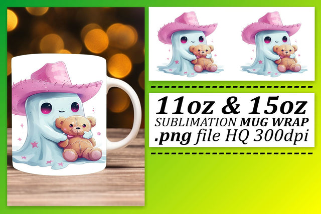 Halloween-Themed Pink Ghost Mug Wrap Sublimation 11oz 15oz Sublimation afrosvg 