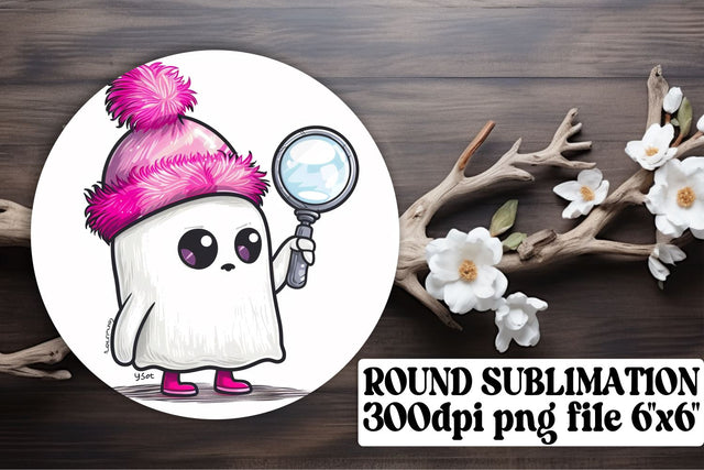 Halloween-Themed Pink Ghost Round Design Sublimation Keychain Sublimation afrosvg 