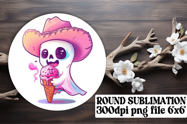 Halloween-Themed Pink Ghost Round Design Sublimation Keychain Sublimation afrosvg 