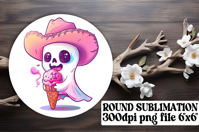 Halloween-Themed Pink Ghost Round Design Sublimation Keychain Sublimation afrosvg 