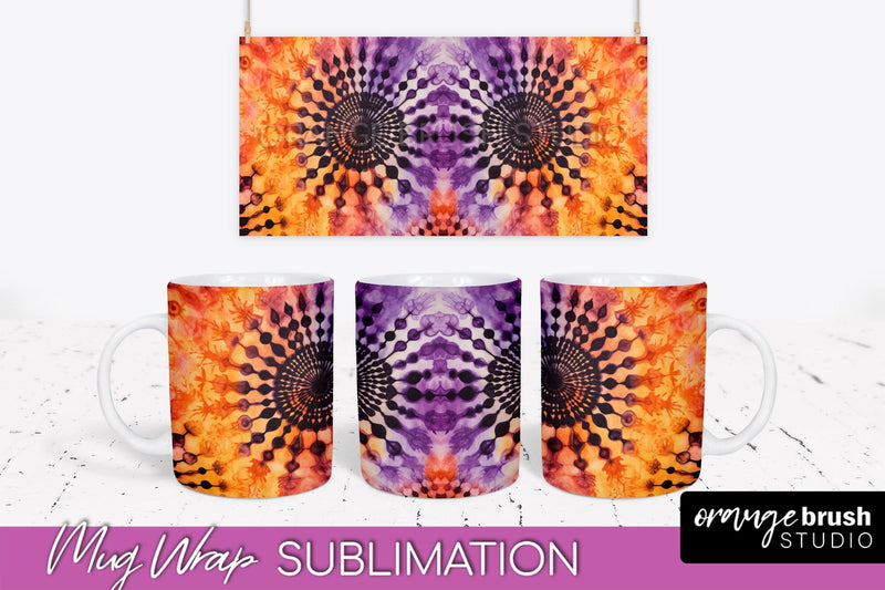 Halloween Tie Dye Coffee Mug Sublimation - Spooky Mug Wrap Sublimation OrangeBrushStudio 