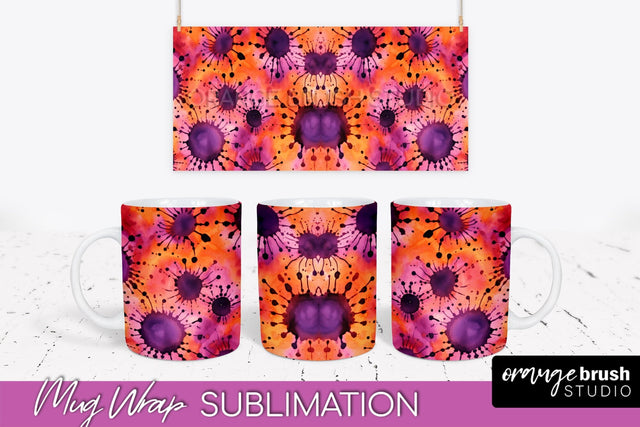 Halloween Tie Dye Coffee Mug Sublimation - Spooky Mug Wrap Sublimation OrangeBrushStudio 