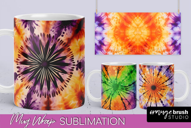 Halloween Tie Dye Coffee Mug Sublimation - Spooky Mug Wrap Sublimation OrangeBrushStudio 