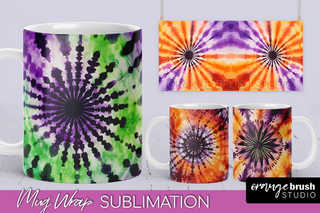 Halloween Tie Dye Coffee Mug Sublimation - Spooky Mug Wrap Sublimation OrangeBrushStudio 