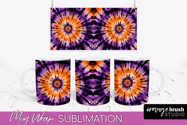 Halloween Tie Dye Coffee Mug Sublimation - Spooky Mug Wrap Sublimation OrangeBrushStudio 