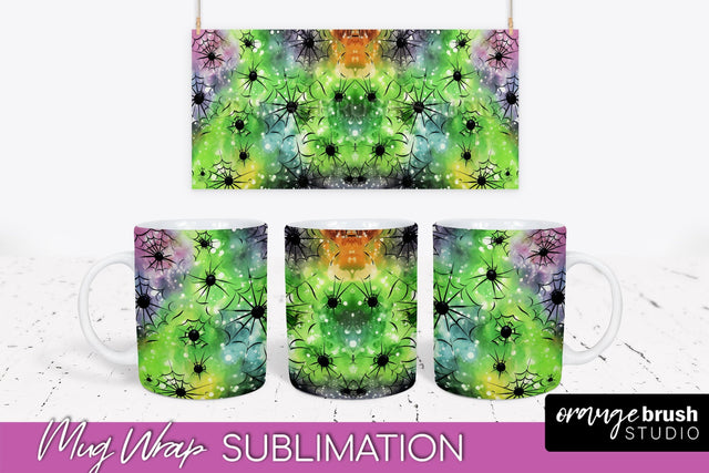 Halloween Tie Dye Coffee Mug Sublimation - Spooky Mug Wrap Sublimation OrangeBrushStudio 