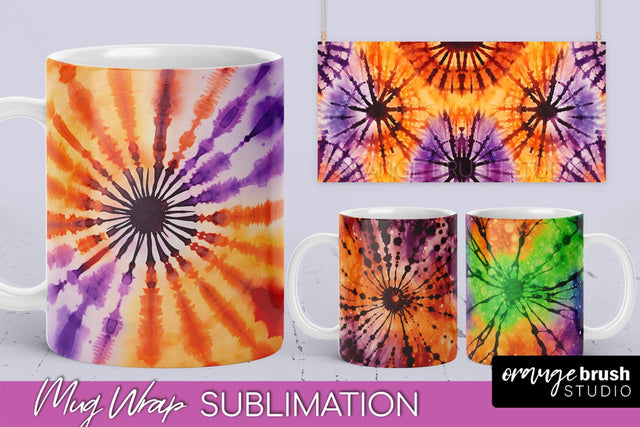 Halloween Tie Dye Coffee Mug Sublimation - Spooky Mug Wrap Sublimation OrangeBrushStudio 