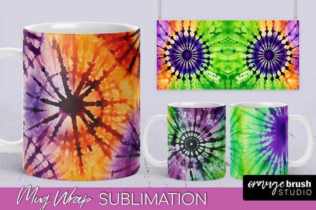 Halloween Tie Dye Coffee Mug Sublimation - Spooky Mug Wrap Sublimation OrangeBrushStudio 
