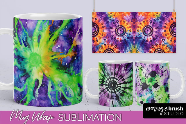Halloween Tie Dye Coffee Mug Sublimation - Spooky Mug Wrap Sublimation OrangeBrushStudio 
